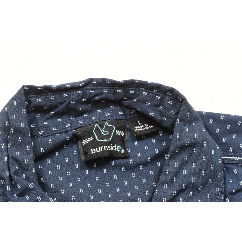 Burnside Mens Large Blue Geometric Print Short Sleeve Button Down Shirt Cotton L - Picture 8 of 8